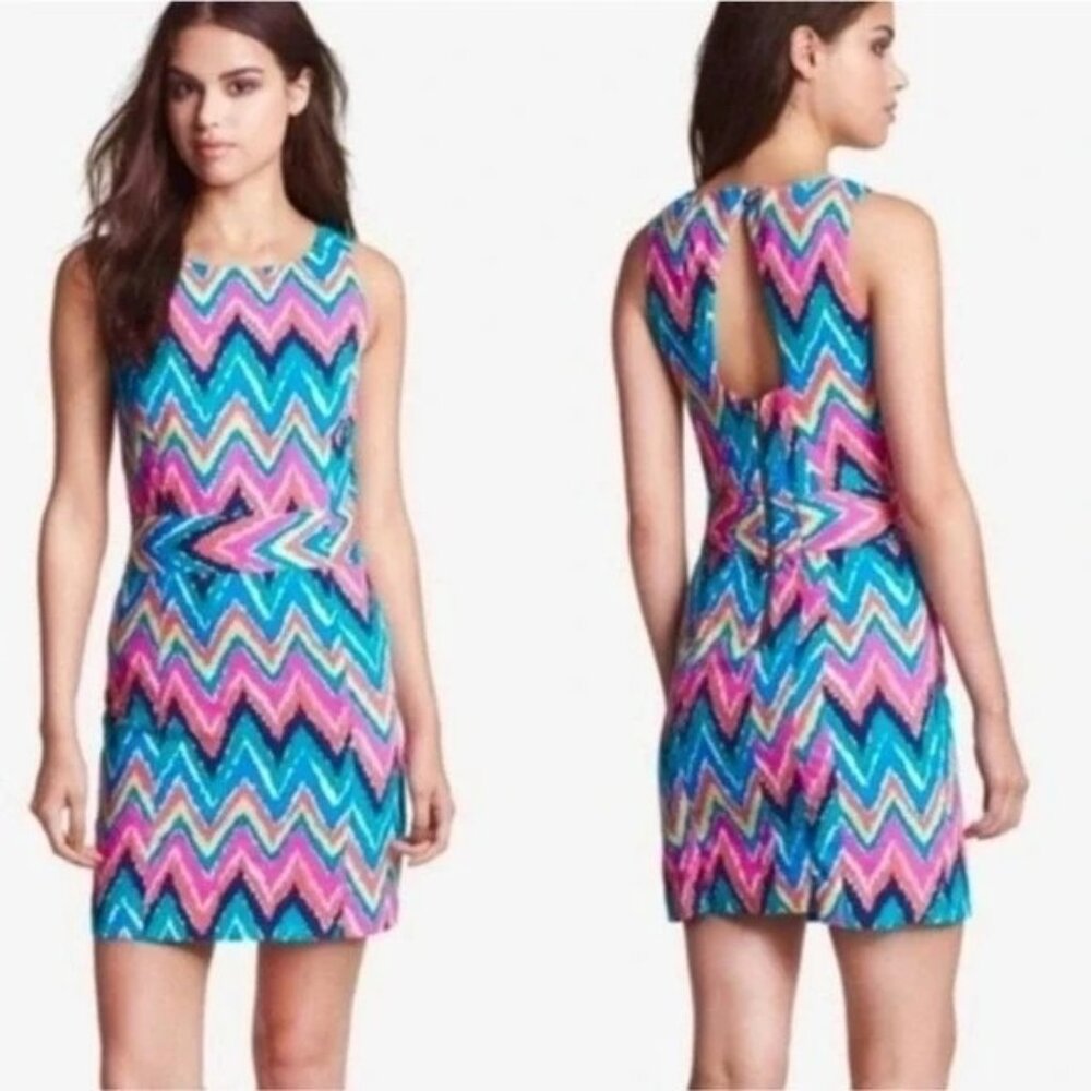 Lilly Pulitzer Womens Multicolor Kirkland Hearts A Flutter Chevron Dress 10
